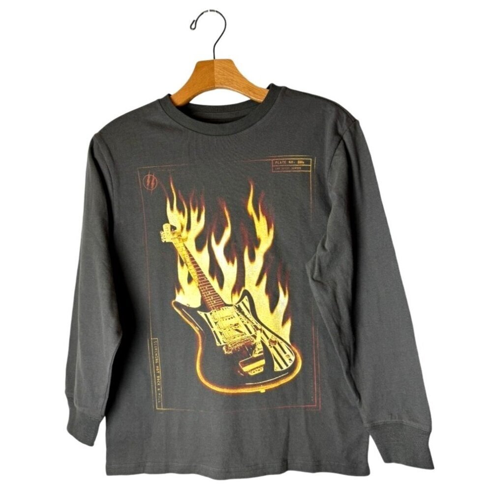 Gap Kids Shirt Youth Boys Large Gray Washed Black Guitar Long‎ Sleeve Tee NWT